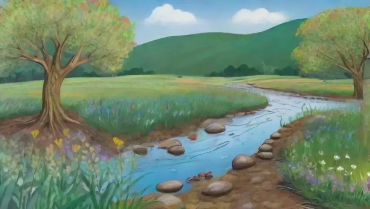 Un paisaje verde vibrante donde naturaleza y humanidad coexisten en armonía