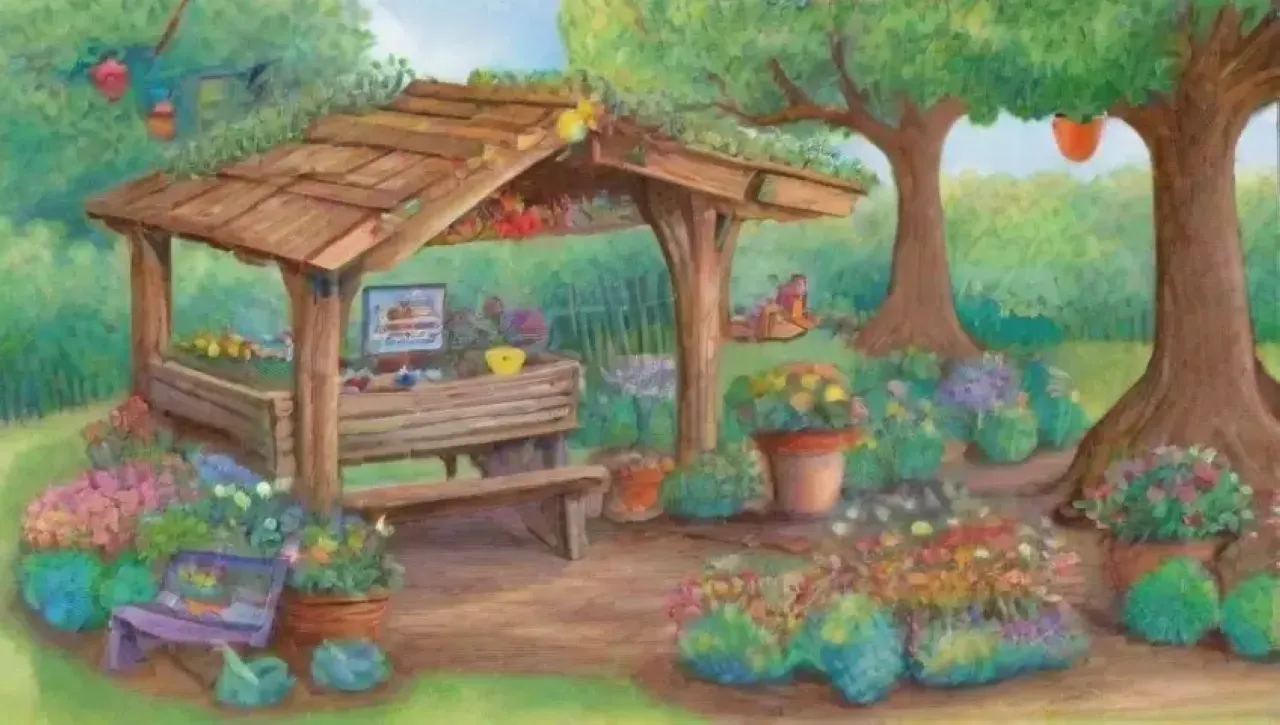 Un jardín vibrante y acogedor lleno de vida y color