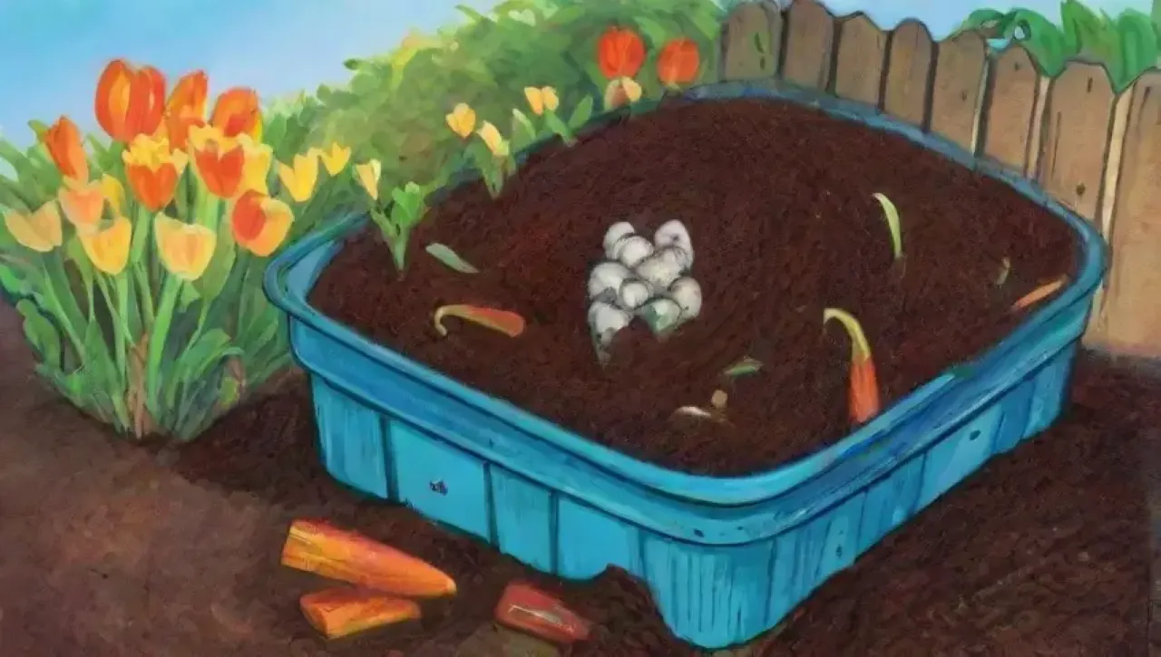 Un compost vibrante y armonioso con capas de materia orgánica y vida