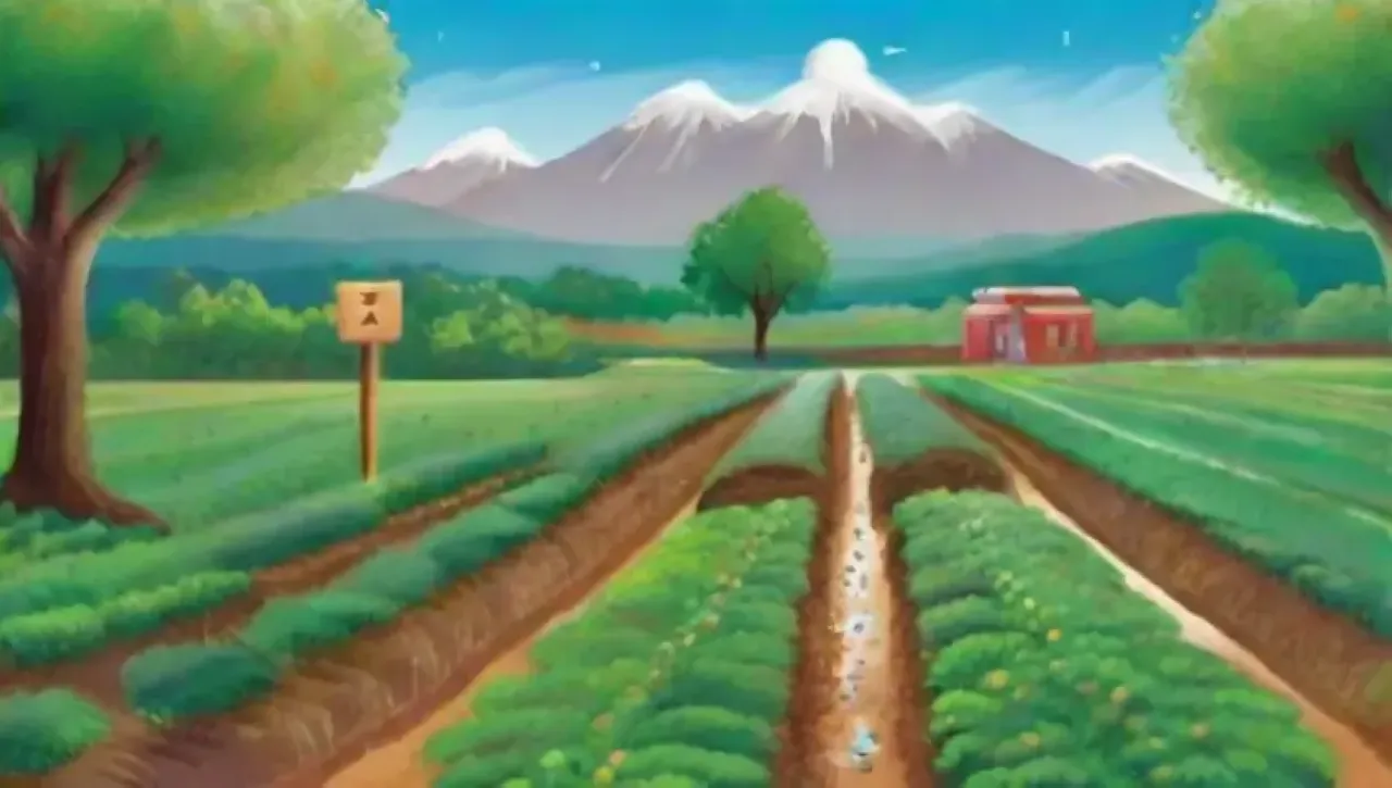 Un paisaje rural donde la tecnología moderna se integra armoniosamente con la agricultura