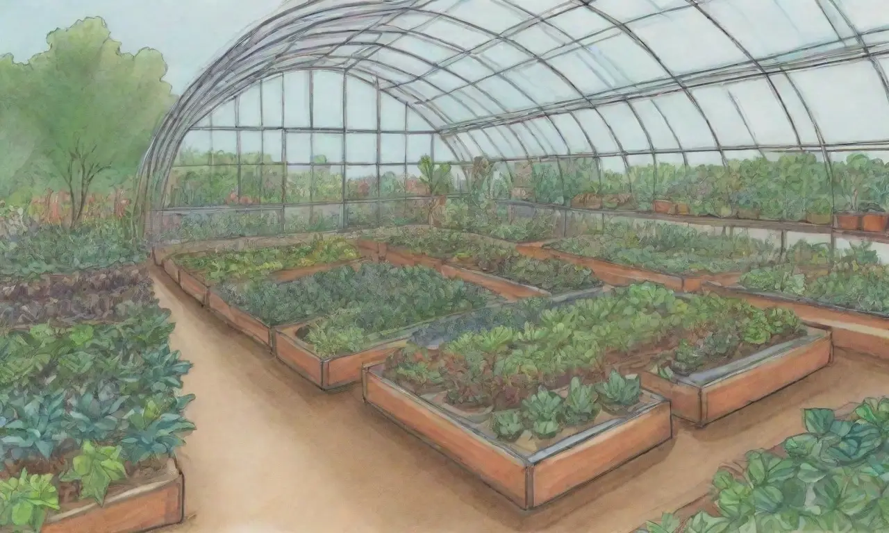 Invernaderos en jardines agroecológicos promueven prácticas sostenibles y cultivo diverso en armonía ecológica