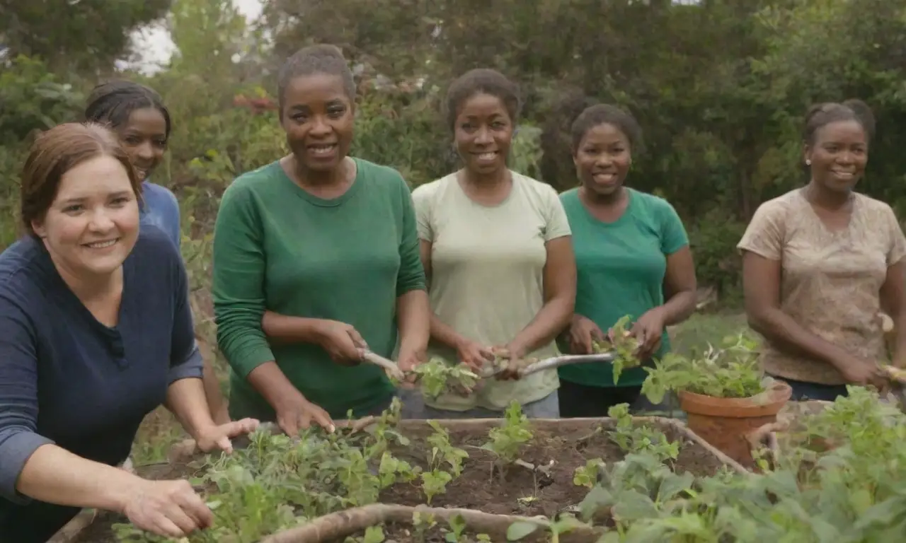 Comunidad unida en prácticas sostenibles y cultivo feliz