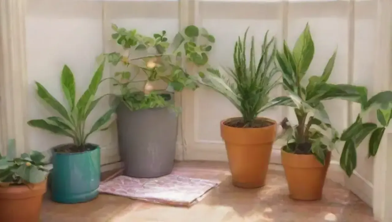 Un acogedor jardín interior lleno de plantas vibrantes y luz suave