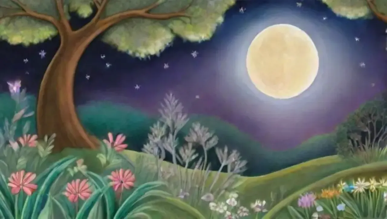 Un jardín nocturno lleno de vida y armonía