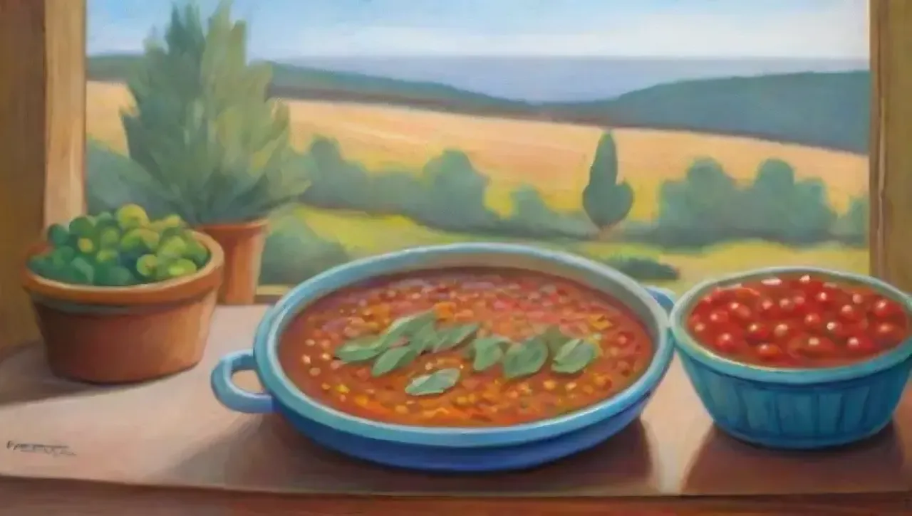 Una mesa rústica mediterránea llena de legumbres, ensaladas coloridas y la calidez de la cocina familiar