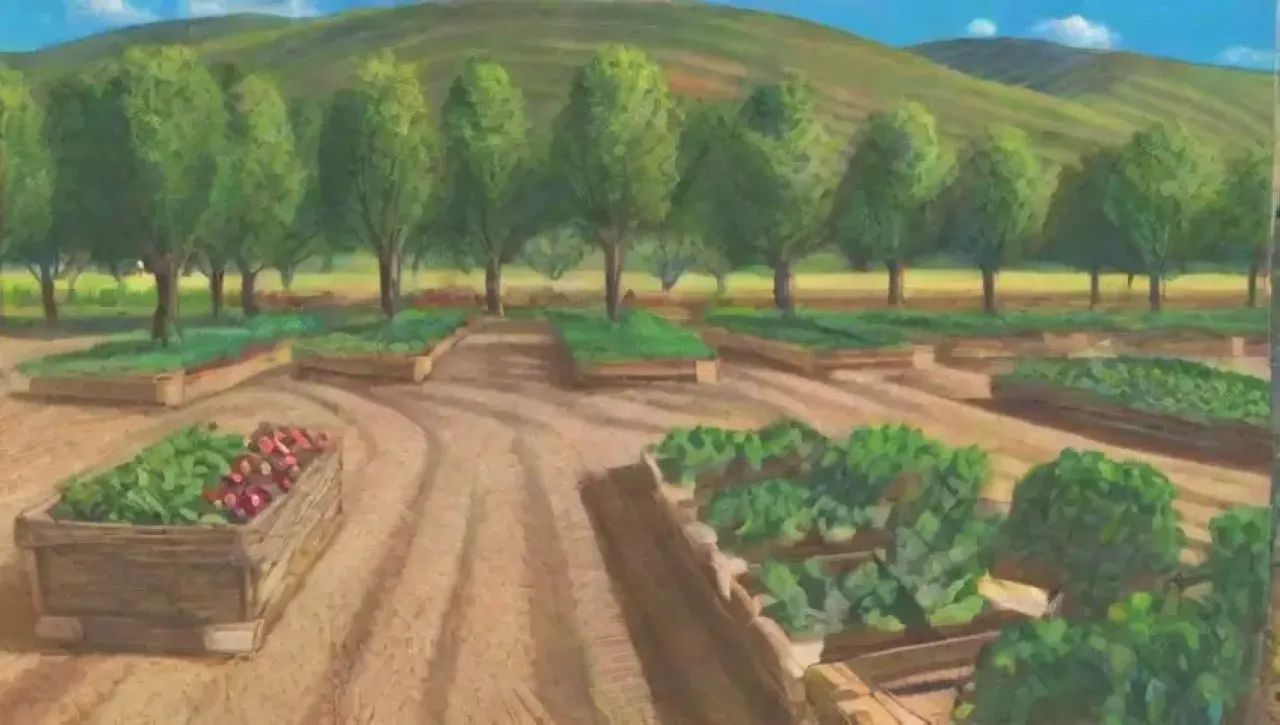 Un paisaje agrícola vibrante y armonioso lleno de vida y crecimiento