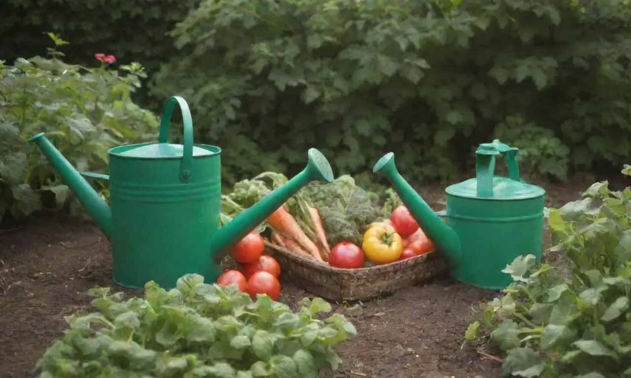 Jardín vibrante con plantas verdes, verduras maduras y cosecha abundante