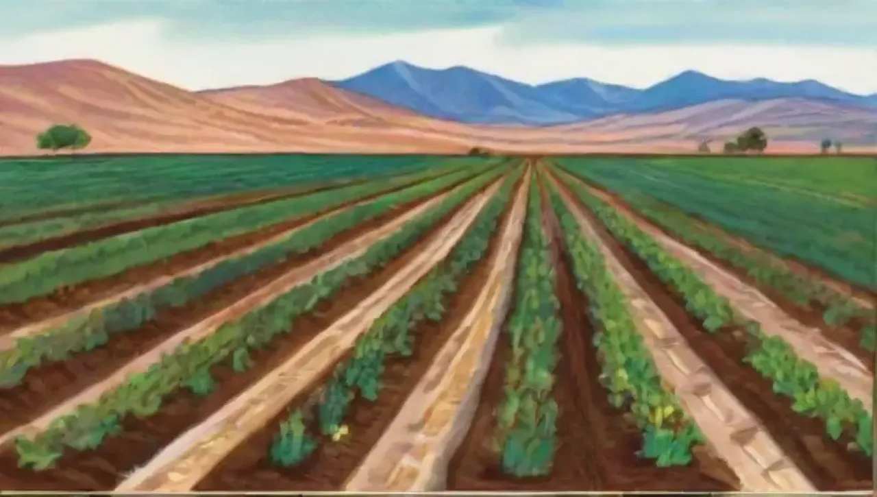 Campos verdes vibrantes con cultivos jóvenes y un ciclo de vida en cada detalle