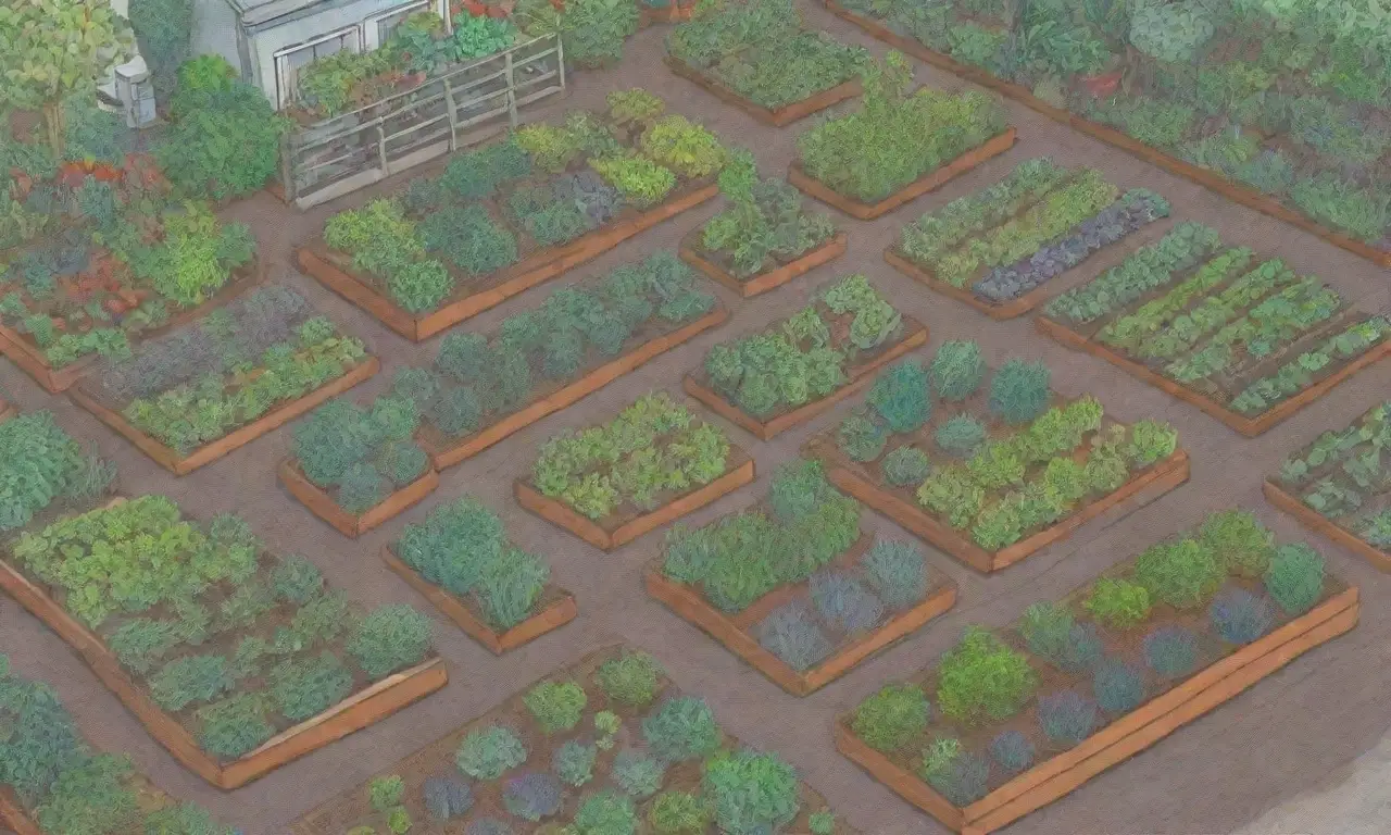 Diseño de jardín vibrante con cultivos diversos y métodos orgánicos
