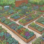 Jardín sostenible con vegetación vibrante y hábitats que atraen polinizadores