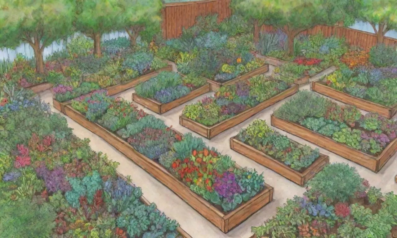 Jardín sostenible con vegetación vibrante y hábitats que atraen polinizadores