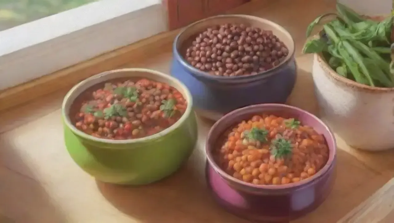 Un festín colorido de legumbres y hierbas en una cocina rústica