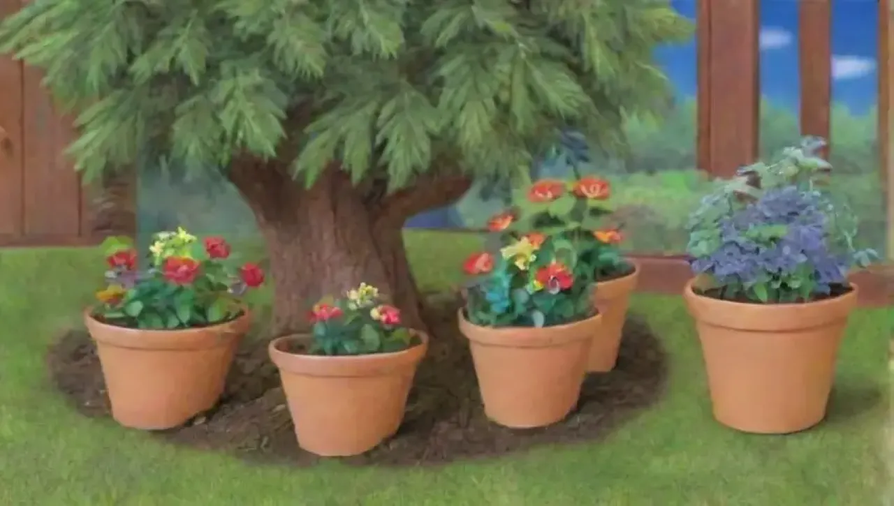 Un jardín vibrante y saludable con plantas en crecimiento y herramientas de jardinería