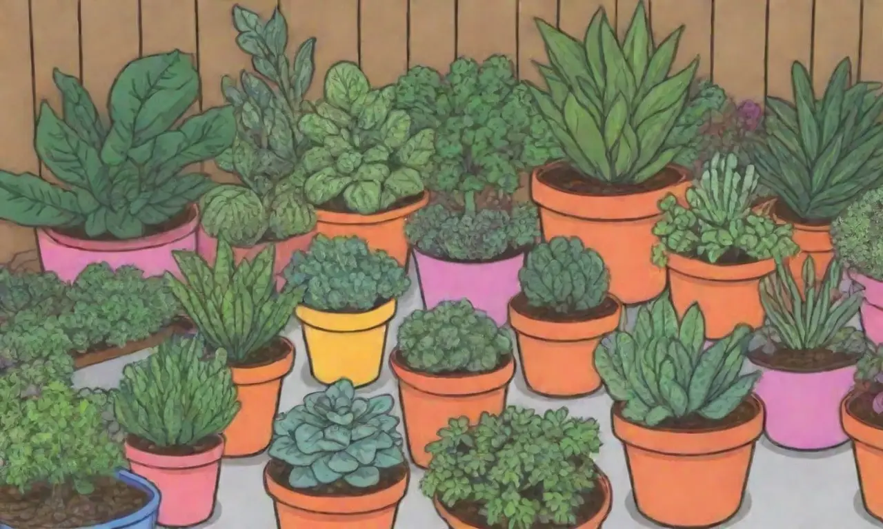 Jardín urbano sostenible con plantas coloridas y verduras frescas en un espacio pequeño