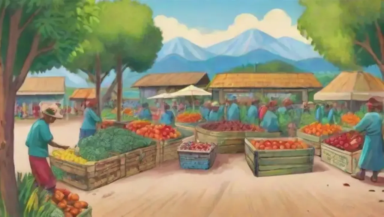 Un vibrante mercado agrícola refleja esperanza y desafíos en un entorno comunitario