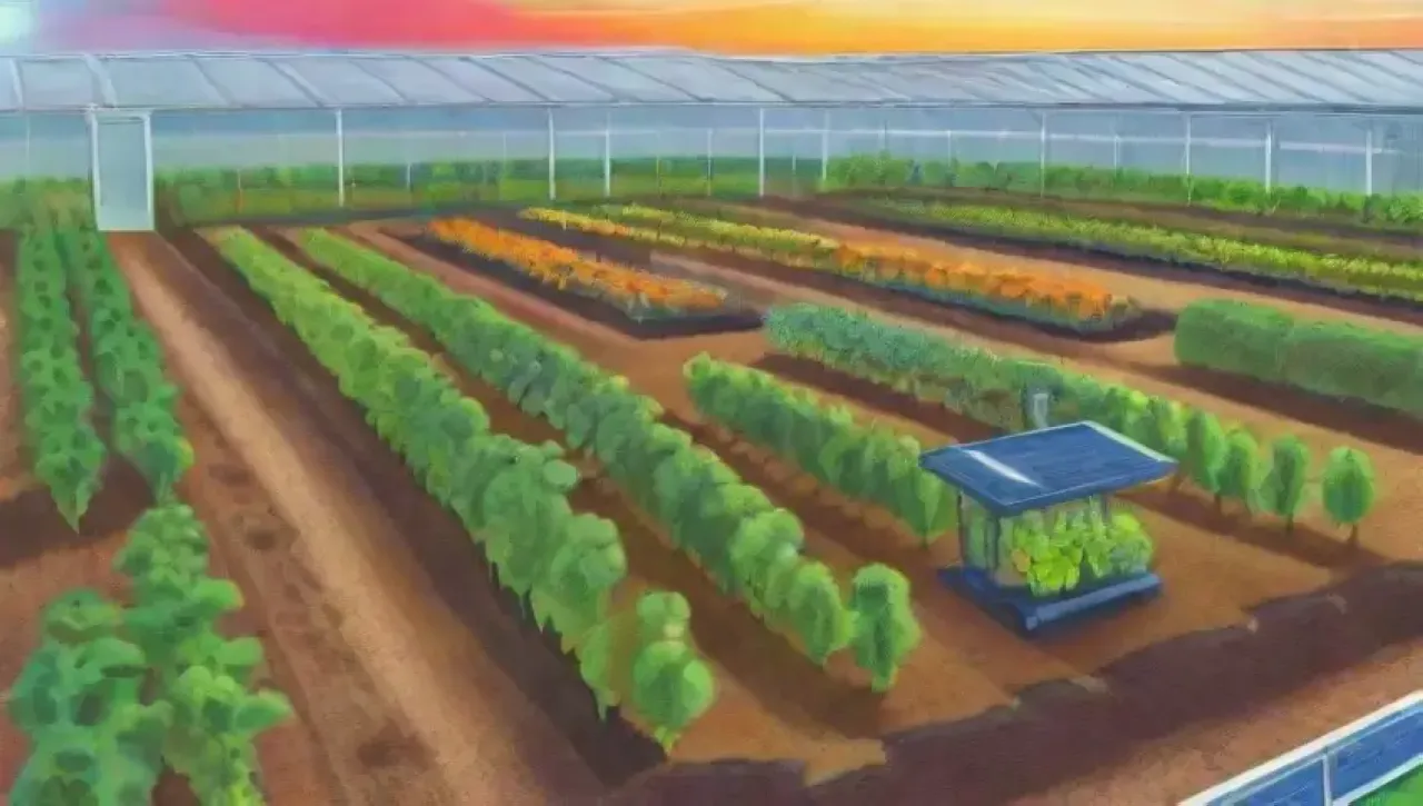 Agricultura sostenible y tecnología avanzada en un entorno vibrante y productivo