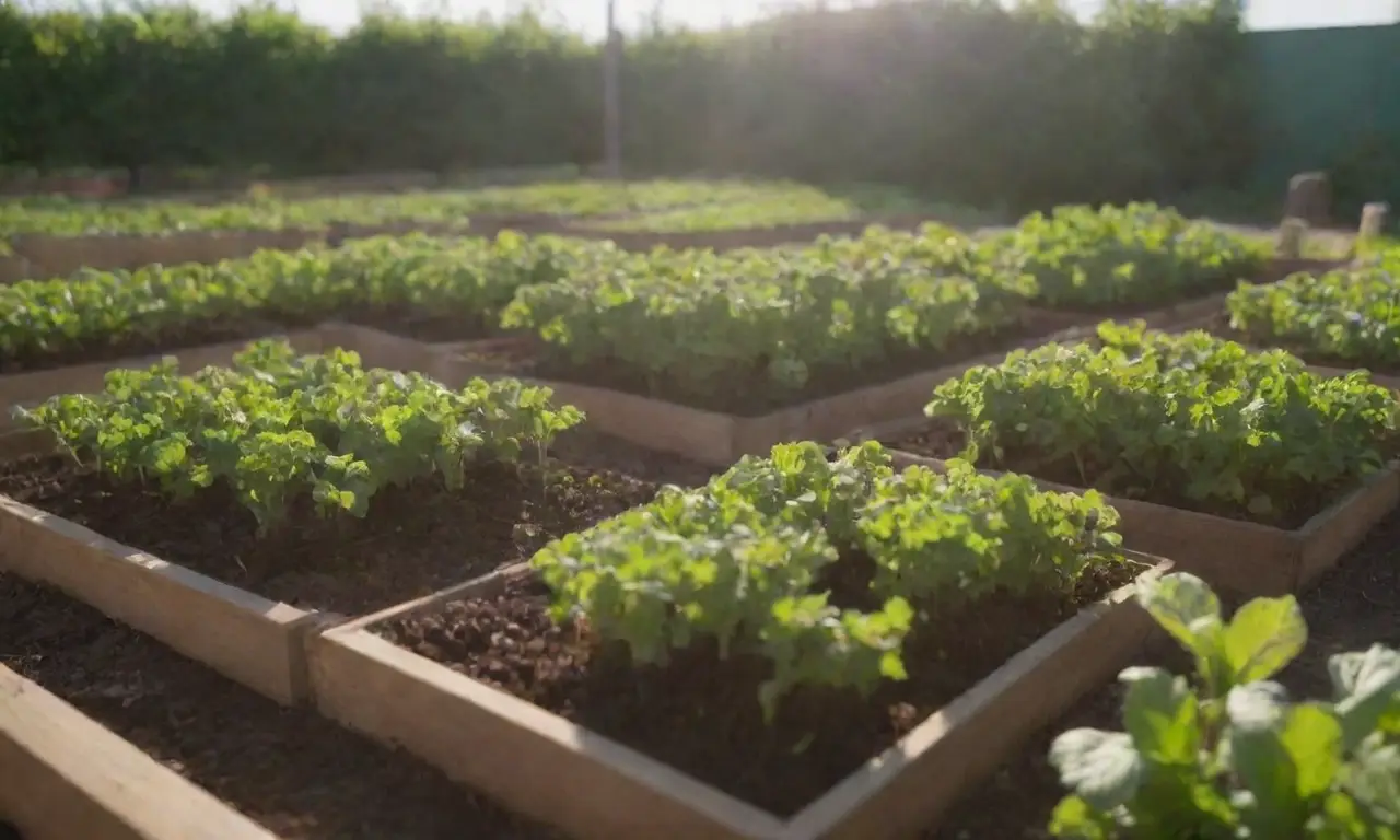 Jardines verdes donde estudiantes plantan verduras bajo el sol