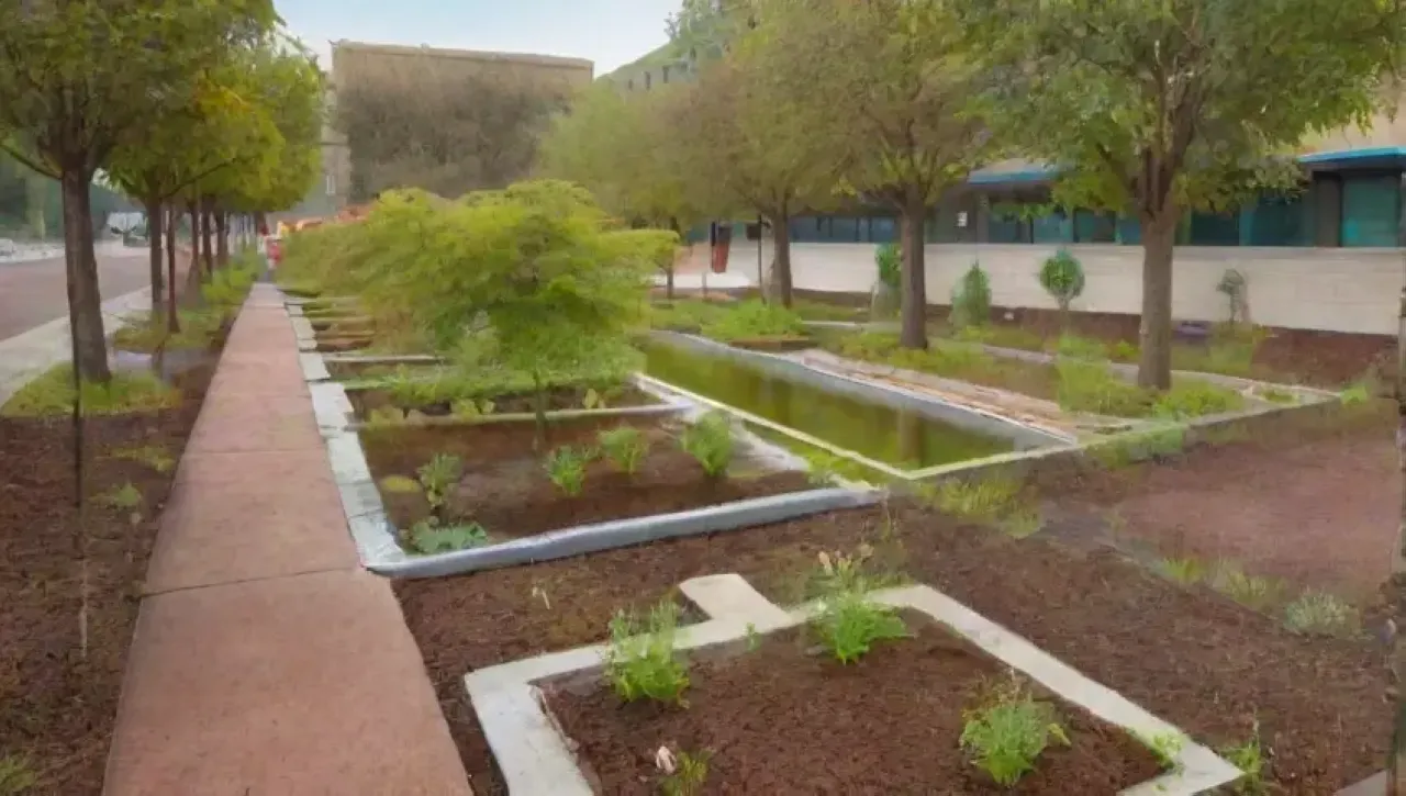 Un entorno urbano vibrante y sostenible lleno de naturaleza y vida