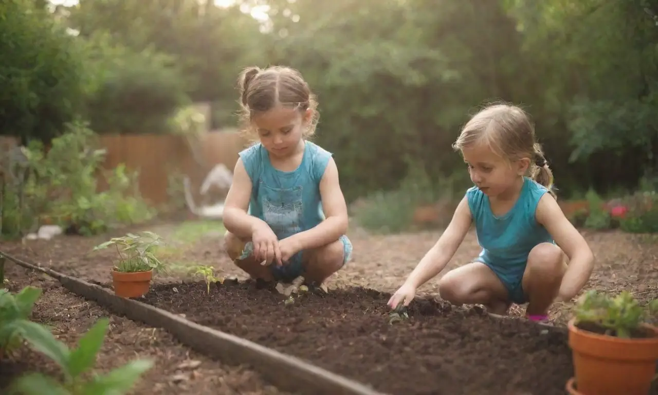 Preparación del jardín familiar con actividades divertidas para niños, plantando semillas y aprendiendo sobre la naturaleza