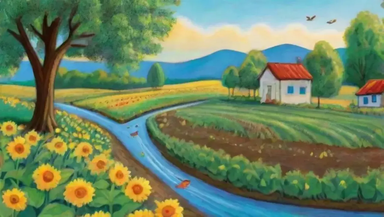 Un paisaje agrícola vibrante y sostenible lleno de vida y color