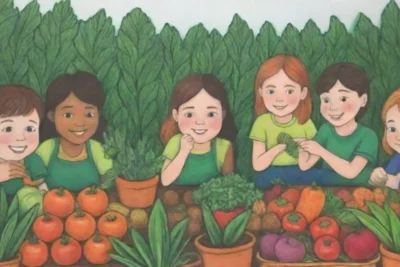 Estudiantes aprenden en equipo sobre el crecimiento de plantas y la belleza de la naturaleza