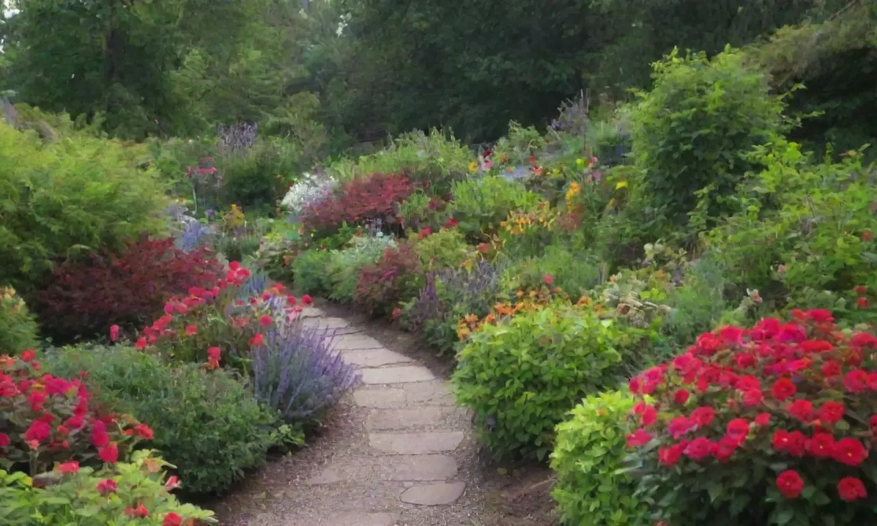 Jardín colorido con plantas diversas y técnicas de riego ecológicas