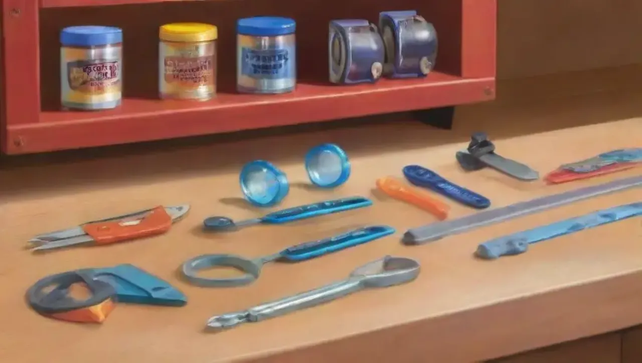 Un fondo vibrante muestra herramientas de acero y plástico en un taller soleado, reflejando la esencia de la artesanía
