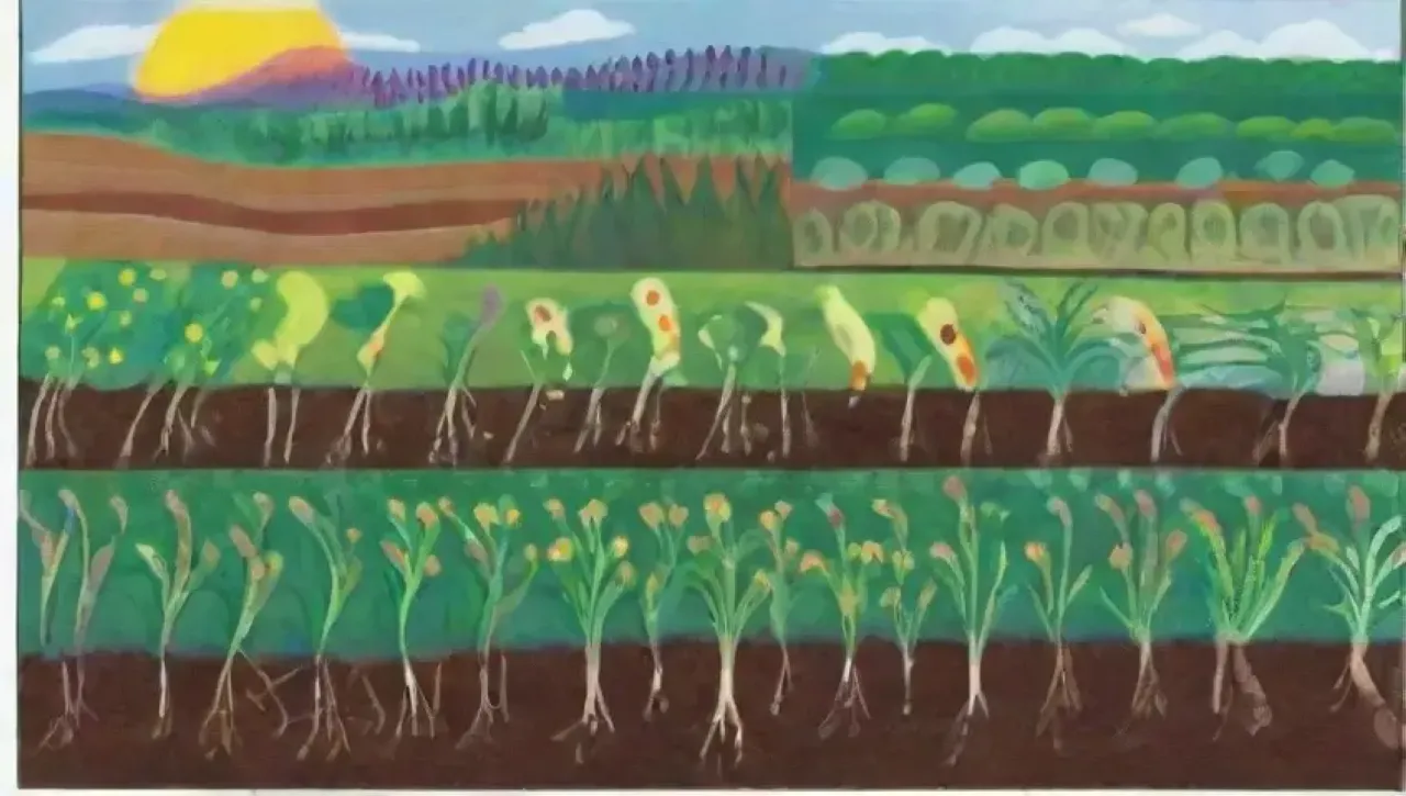 Campos verdes vibrantes con cultivos saludables y nematodos beneficiosos en acción