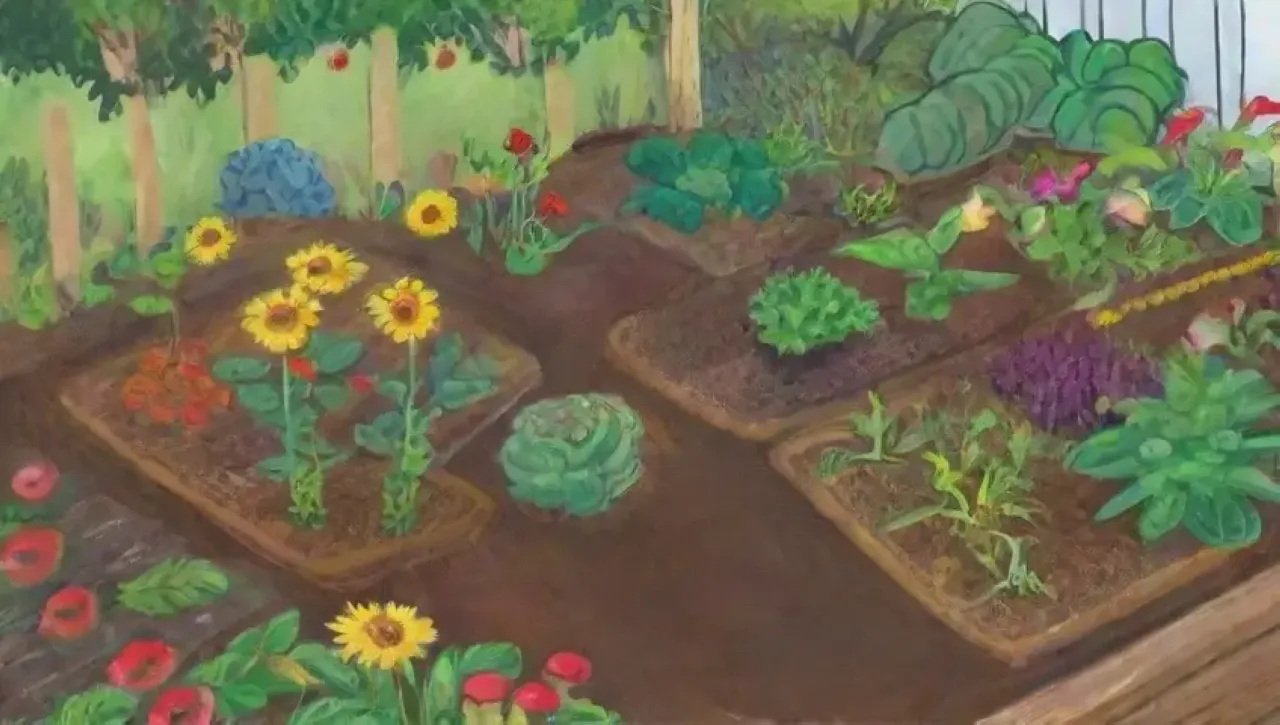 Un jardín vibrante y diverso florece con vida y color