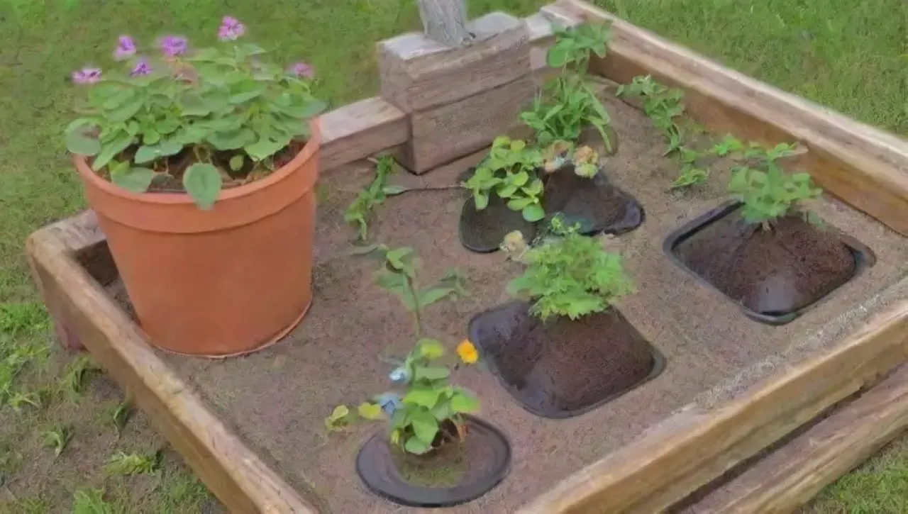 Un jardín vibrante y lleno de vida con plantas, flores y naturaleza en armonía