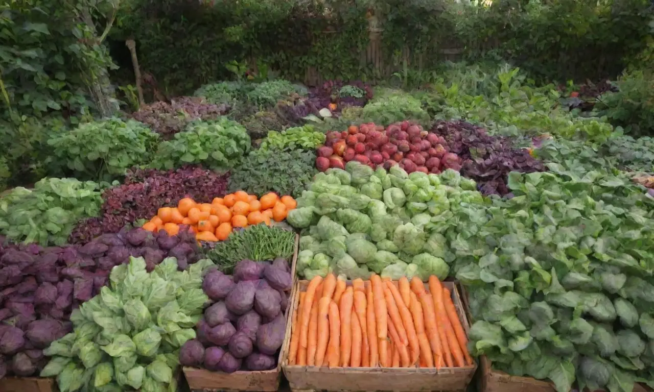 Diseño de papel tapiz: jardín exuberante con verduras, trabajo en equipo, sostenibilidad y visuales atractivos