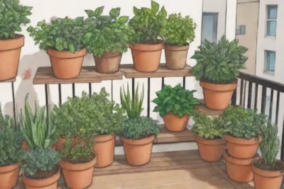 Pequeños espacios con plantas vibrantes y hierbas en un ambiente acogedor