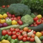 Colores vibrantes y vegetales frescos en un ambiente de vida sostenible y comunidad feliz