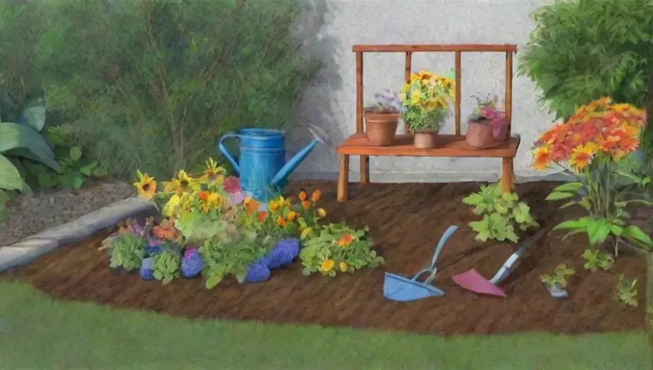 Un jardín vibrante y soleado lleno de vida y color