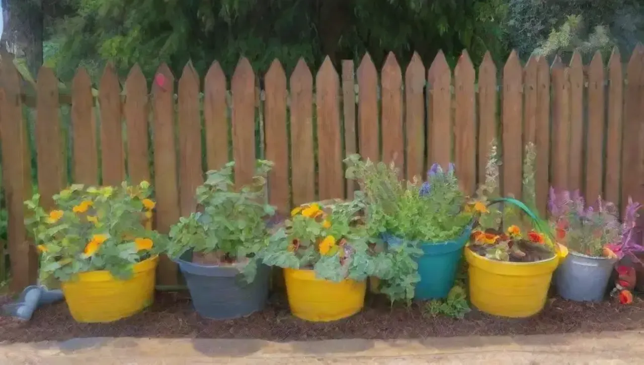 Un jardín vibrante lleno de flores, verduras, herramientas y comunidad