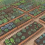 Jardín colorido con camas elevadas