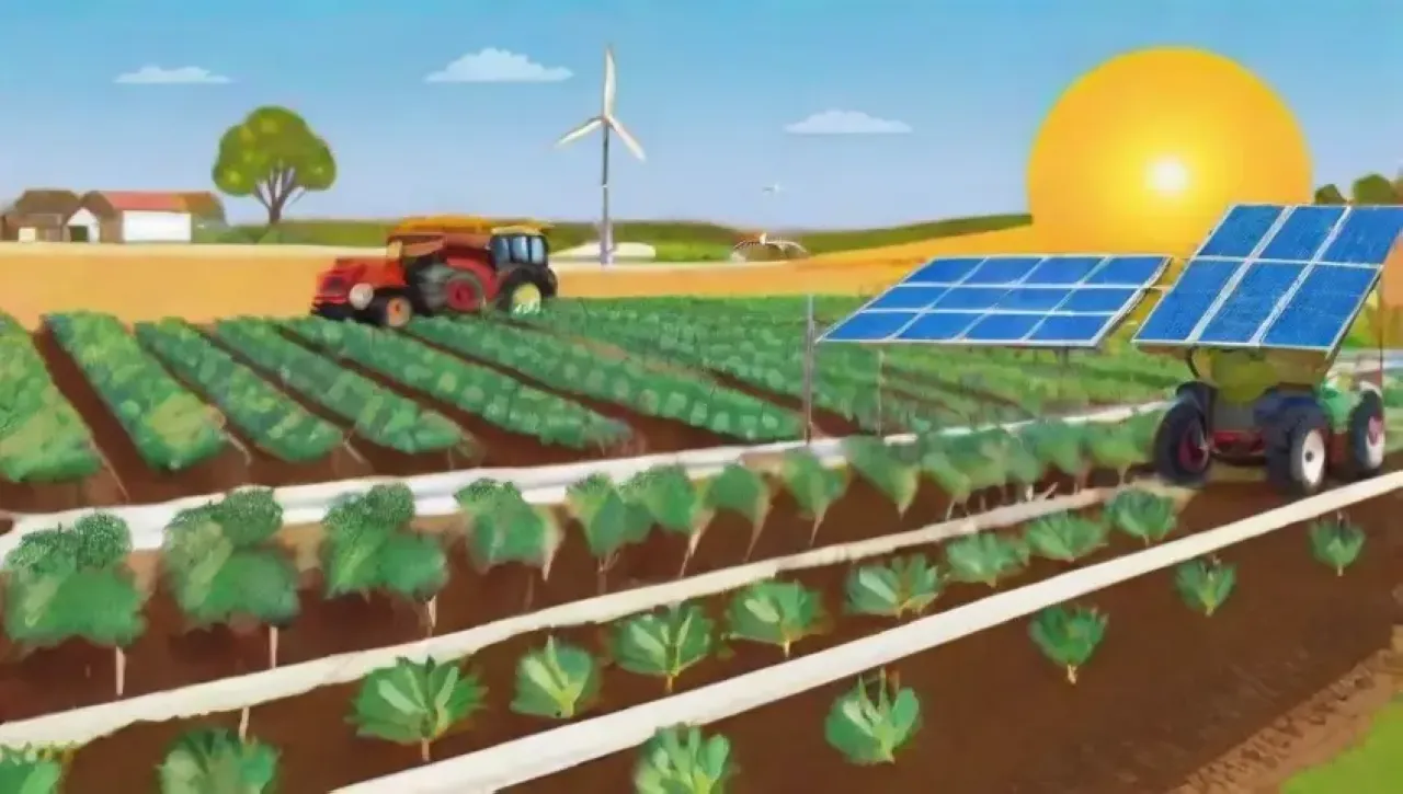Agricultura sostenible con tecnología y paisajes vibrantes