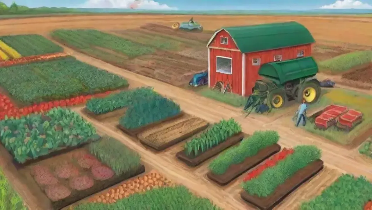 Un paisaje agrícola vibrante y productivo bajo un cielo azul