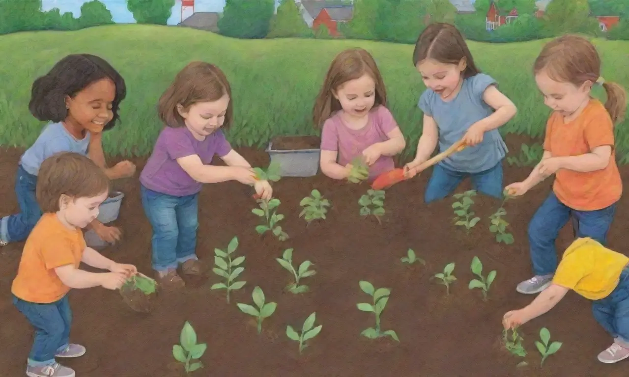 Niños felices plantando semillas y aprendiendo sobre la naturaleza a través de juegos de jardinería