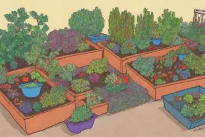 Jardines coloridos con plantas vibrantes y materiales reciclados