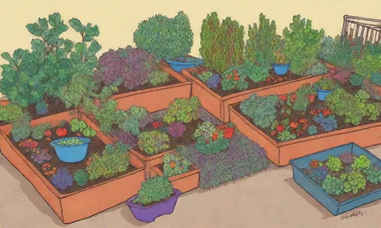 Jardines coloridos con plantas vibrantes y materiales reciclados