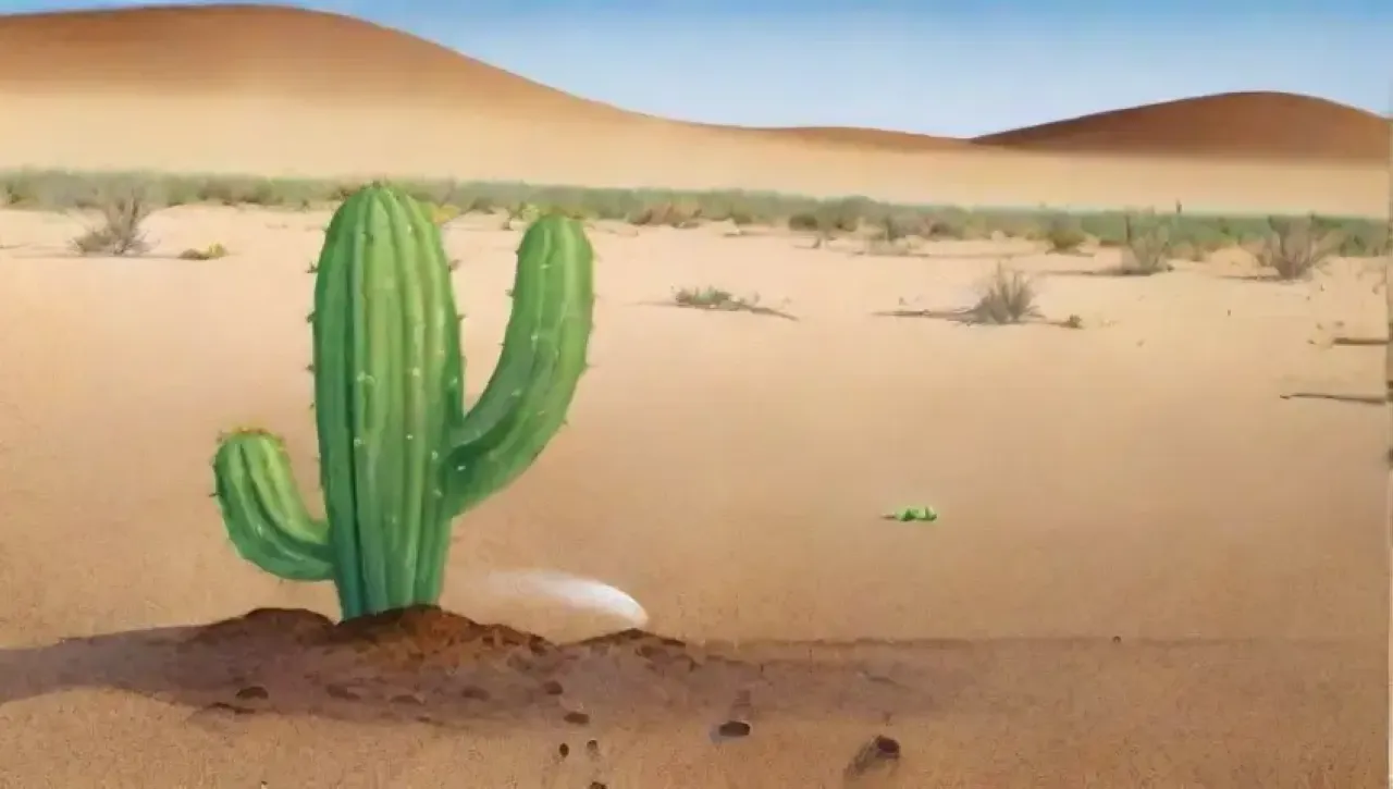 Un paisaje árido y soleado muestra un oasis de vida entre la sequedad y la urgencia de conservar el agua