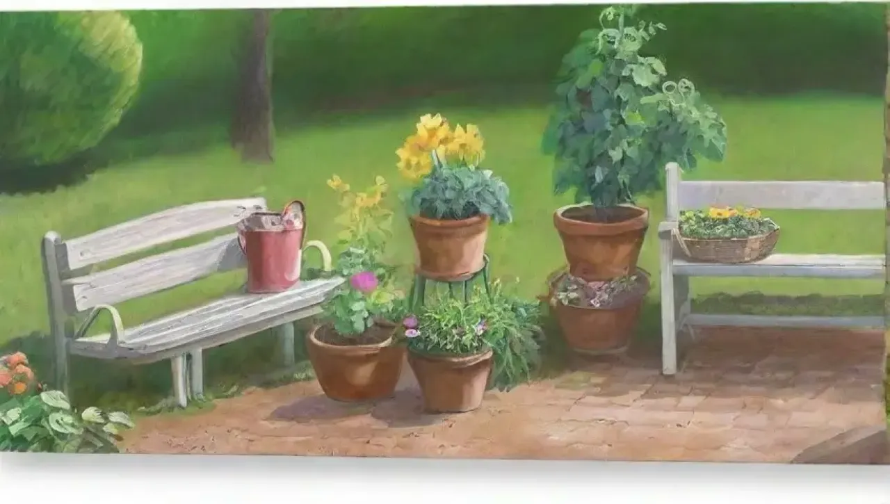 Un jardín vibrante y sereno lleno de vida y color