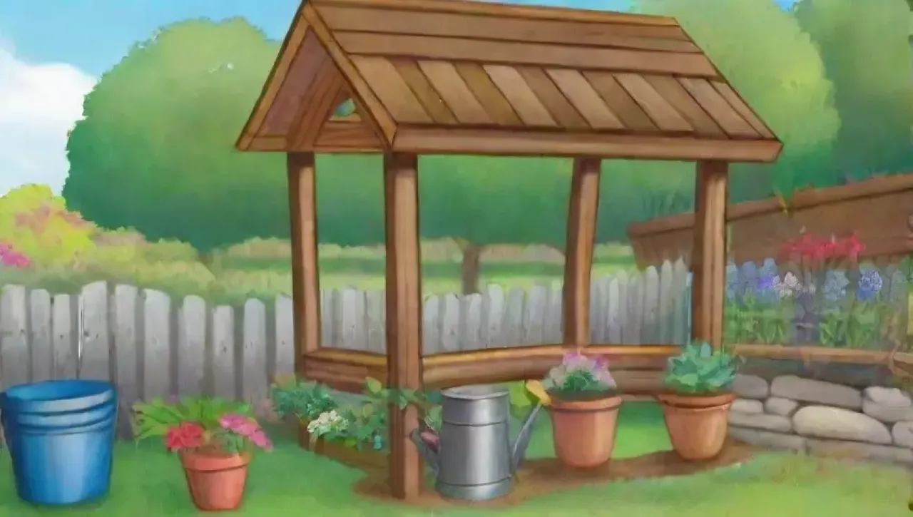Un jardín vibrante y sostenible lleno de vida y alegría familiar