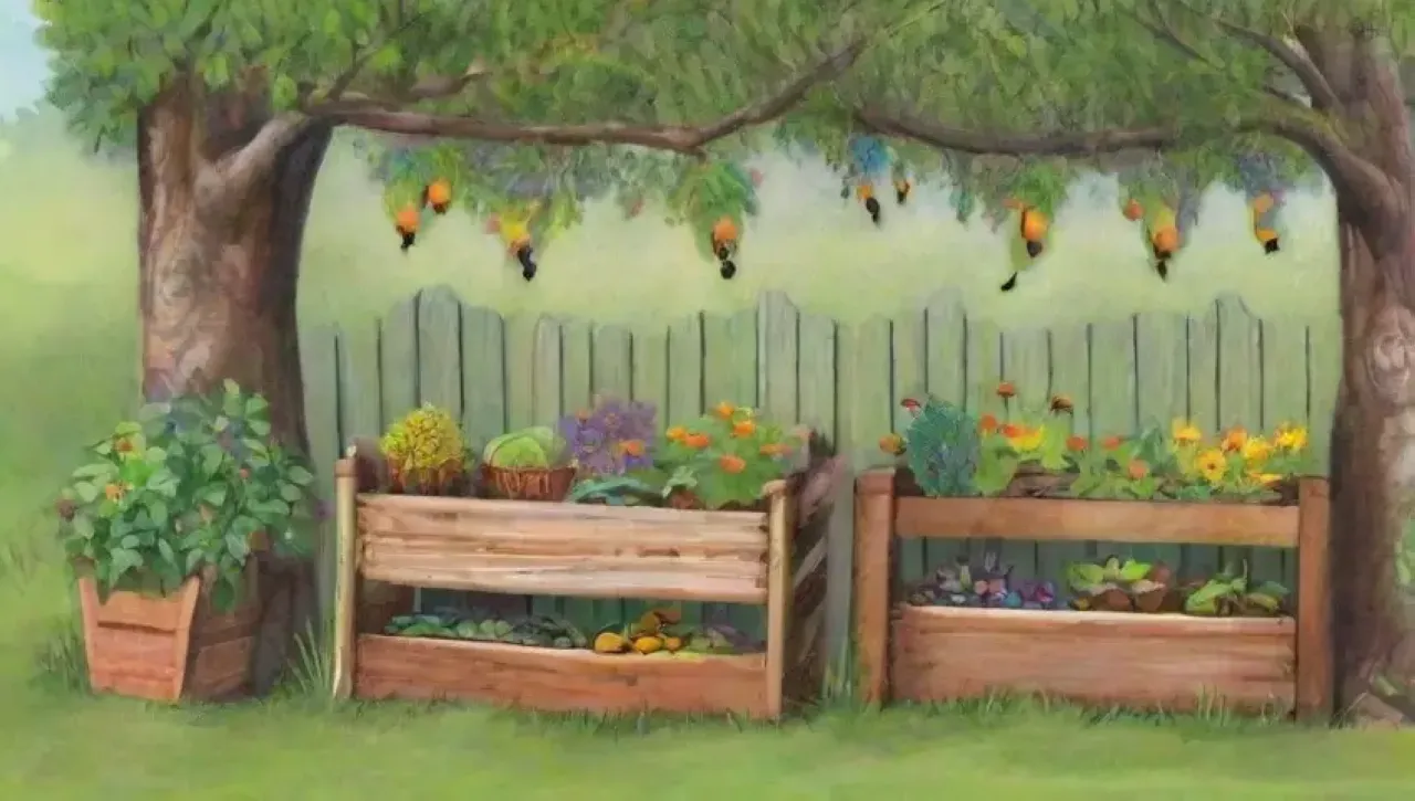 Un jardín vibrante y armonioso lleno de vida y color