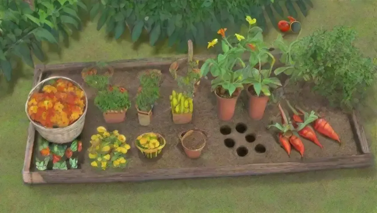 Un jardín vibrante y diverso lleno de vida y promesas de cosecha