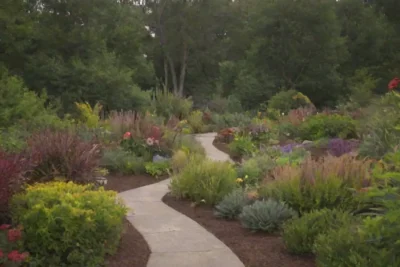 Colores vibrantes y plantas diversas en un diseño sostenible y ecológico