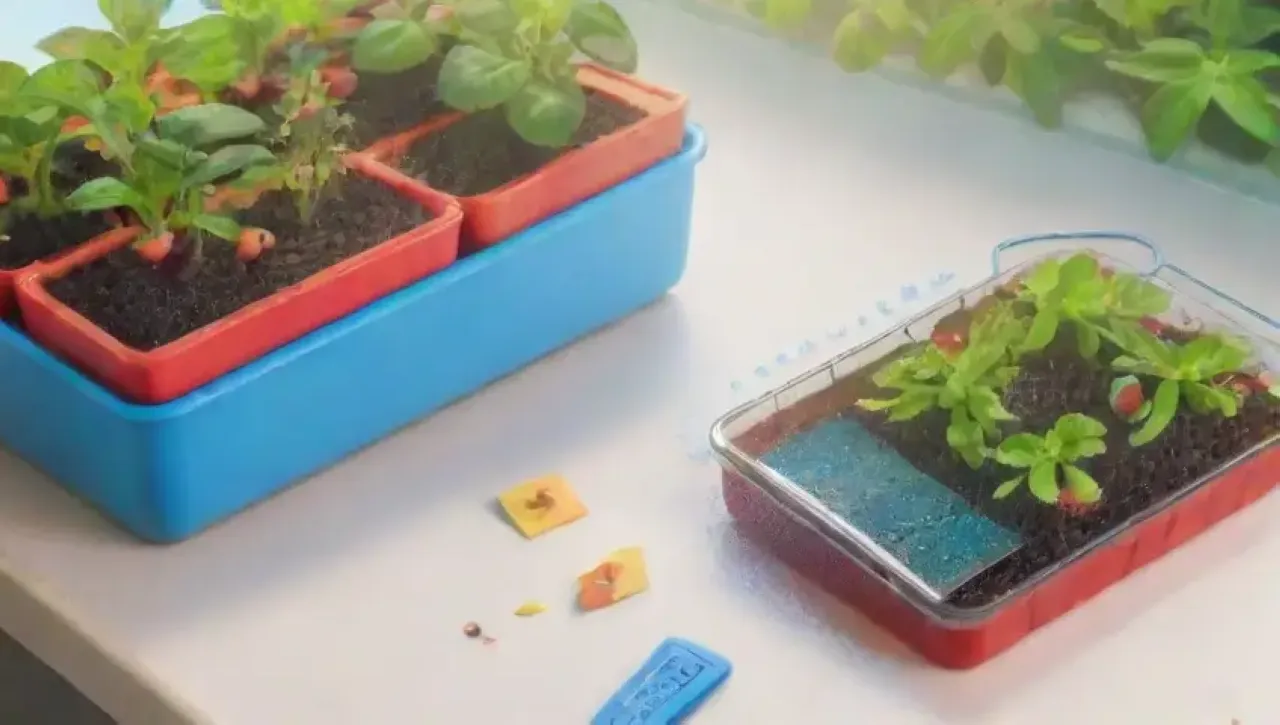 Un invernadero bien iluminado con plantas vibrantes y tecnología organizada
