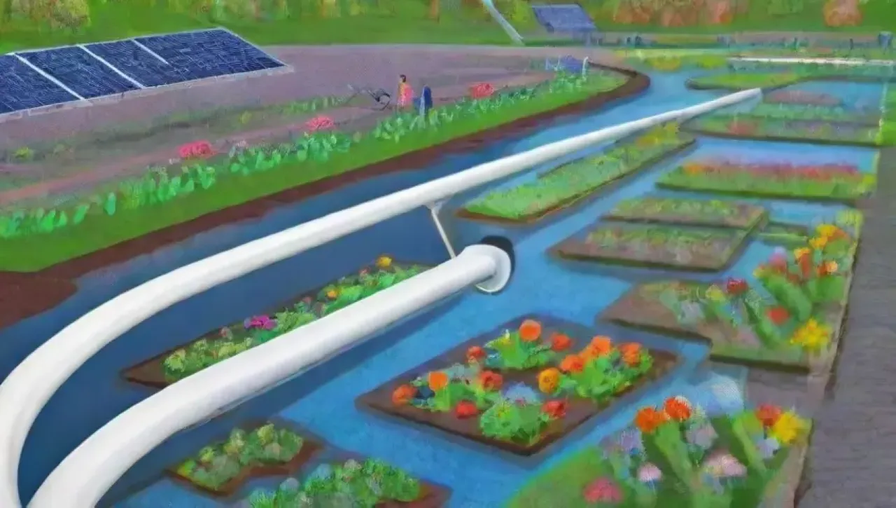 Un paisaje urbano vibrante con tecnología sostenible y naturaleza interconectada