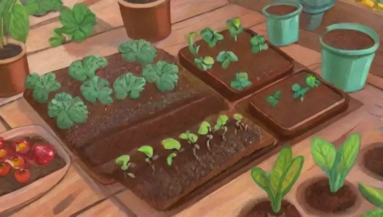 Un paisaje agrícola vibrante con suelos ricos, compost colorido y vegetación abundante